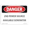 Signmission Safety Sign, OSHA Danger, 5" Height, 2nd Power Source Available Generator, Landscape OS-DS-D-57-L-1950 - alternate 1